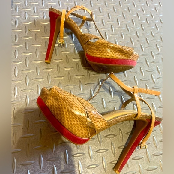 Gianni bini suede tan snakeskin heel with strap spring boho glam party platform - Picture 2 of 4